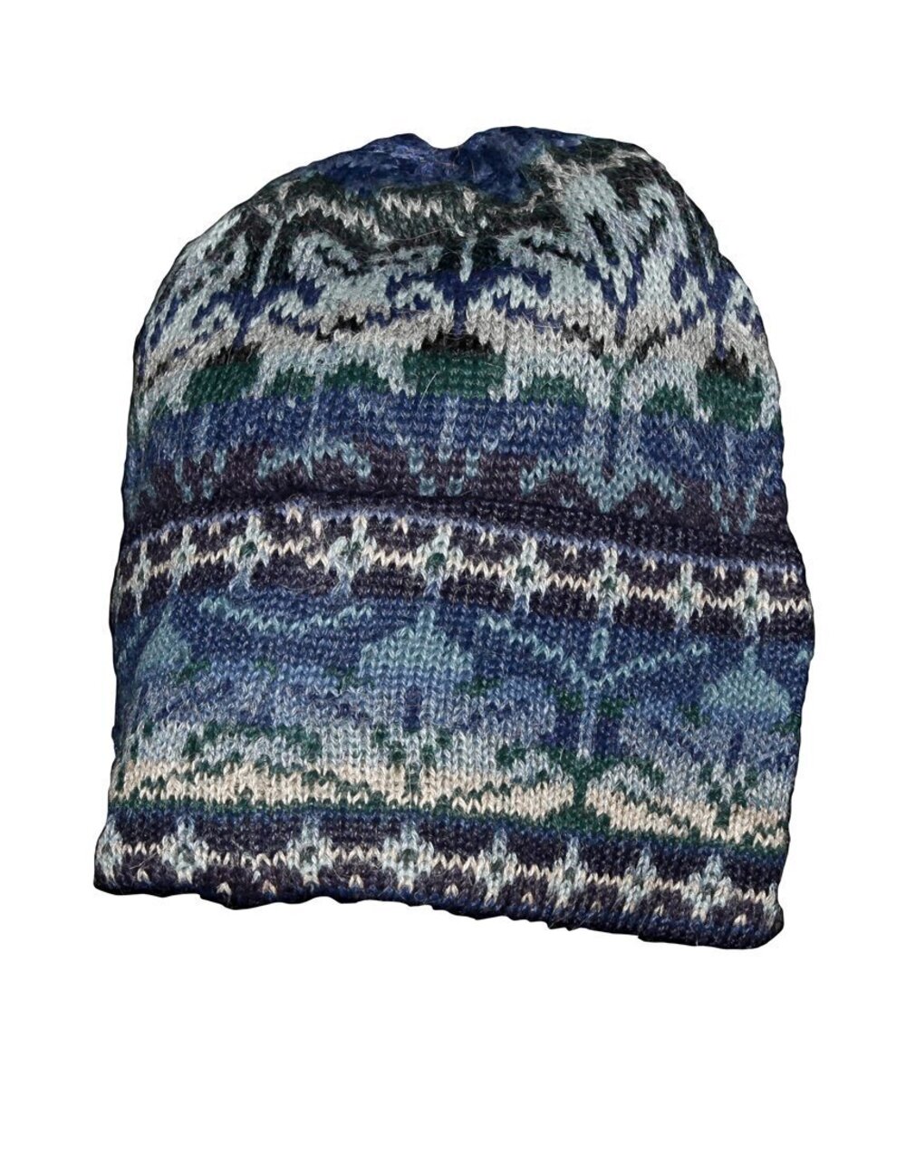 7692 100% Alpaca Wool Hat Knit Beanie Blue Large